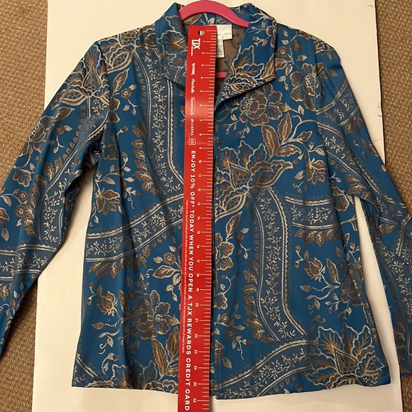 Susan Graver Blue and Gold Open Damask Jacket - Picture 6 of 6